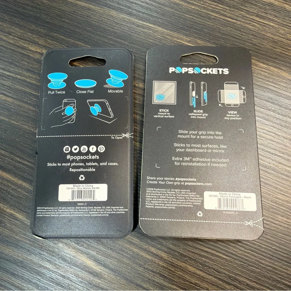 Pop Socket Phone Grip And Multi- Surface Mount Bundle Blue Marble